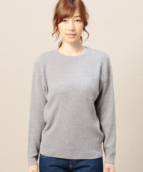 BEAUTY&YOUTH UNITED ARROWS(ビューティーアンドユースユナイテッドアローズ)の「BY 16Gワッフルポケットニットプルオーバー/サーマル◆(ニット/セーター・レディース・オフホワイト/グレー・フリー)」の4枚目の写真