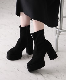 厚底プラットフォームストレッチブーツ