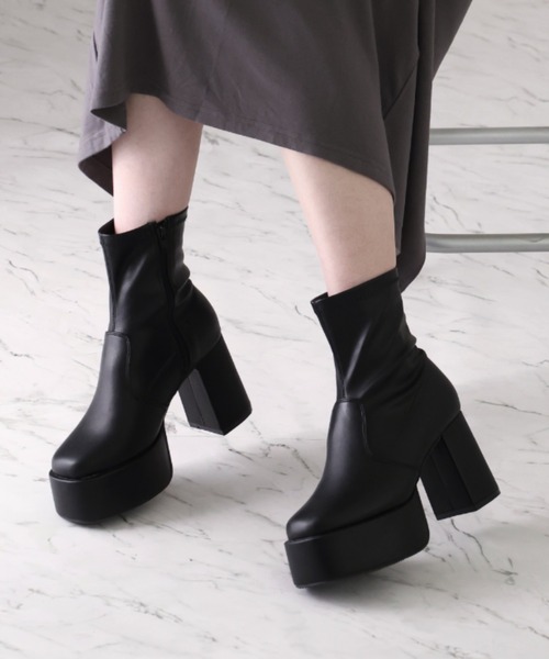 セール】厚底プラットフォームストレッチブーツ（ブーツ）｜VIVIAN