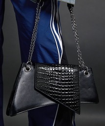 CELENA | クロコ型押し アシンメトリーフラップ チェーンショルダーバッグ(ハンドバッグ)