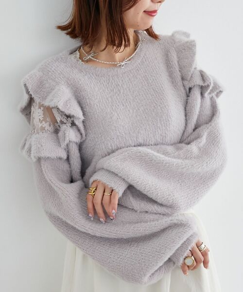 MAJESTIC LEGON(マジェスティックレゴン)の「Ladyフリルシャギーニット(ニット/セーター・レディース・ピンク/ライトグリーン/ライトグレー/アイボリー/ラベンダー・MEDIUM)」の4枚目の写真