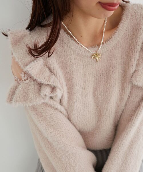 MAJESTIC LEGON(マジェスティックレゴン)の「Ladyフリルシャギーニット(ニット/セーター・レディース・ピンク/ライトグリーン/ライトグレー/アイボリー/ラベンダー・MEDIUM)」の5枚目の写真