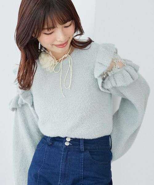 MAJESTIC LEGON(マジェスティックレゴン)の「Ladyフリルシャギーニット(ニット/セーター・レディース・ピンク/ライトグリーン/ライトグレー/アイボリー/ラベンダー・MEDIUM)」の3枚目の写真