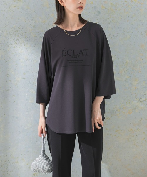 CHIGNON（シニヨン）の「CHIGNON　ジョーゼットラグランTシャツ（Tシャツ/カットソー・レディース・ホワイト/チャコールグレー・FREE）」の2枚目の写真