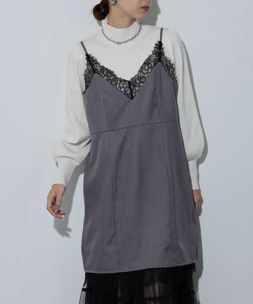 MAISON BREEZE（メゾンブリーズ）の「【MAISON BREEZE】ピンストライプ レースキャミワンピース 32063A332 XNN（ワンピース・レディース・ブラック/グレー/チャコールグレー・FREE）」の3枚目の写真