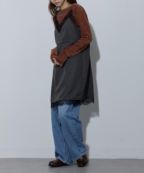 MAISON BREEZE（メゾンブリーズ）の「【MAISON BREEZE】ピンストライプ レースキャミワンピース 32063A332 XNN（ワンピース・レディース・ブラック/グレー/チャコールグレー・FREE）」の15枚目の写真