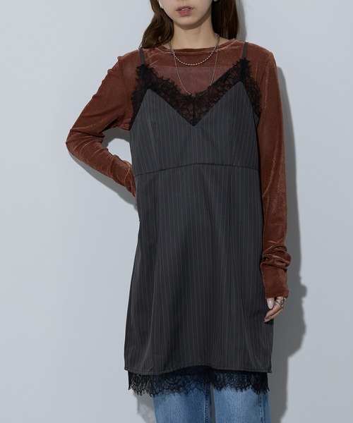 MAISON BREEZE（メゾンブリーズ）の「【MAISON BREEZE】ピンストライプ レースキャミワンピース 32063A332 XNN（ワンピース・レディース・ブラック/グレー/チャコールグレー・FREE）」の9枚目の写真