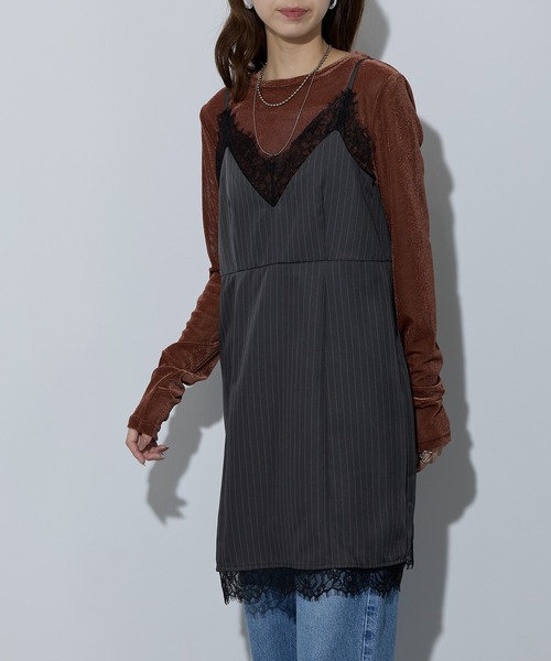 MAISON BREEZE（メゾンブリーズ）の「【MAISON BREEZE】ピンストライプ レースキャミワンピース 32063A332 XNN（ワンピース・レディース・ブラック/グレー/チャコールグレー・FREE）」の11枚目の写真