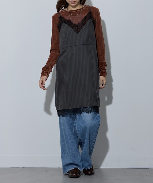 MAISON BREEZE（メゾンブリーズ）の「【MAISON BREEZE】ピンストライプ レースキャミワンピース 32063A332 XNN（ワンピース・レディース・ブラック/グレー/チャコールグレー・FREE）」の12枚目の写真