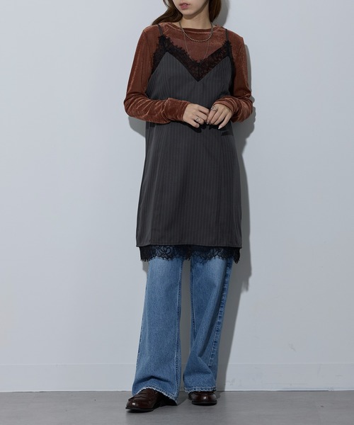 MAISON BREEZE（メゾンブリーズ）の「【MAISON BREEZE】ピンストライプ レースキャミワンピース 32063A332 XNN（ワンピース・レディース・ブラック/グレー/チャコールグレー・FREE）」の13枚目の写真