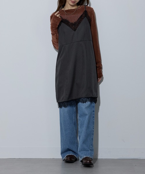 MAISON BREEZE（メゾンブリーズ）の「【MAISON BREEZE】ピンストライプ レースキャミワンピース 32063A332 XNN（ワンピース・レディース・ブラック/グレー/チャコールグレー・FREE）」の14枚目の写真