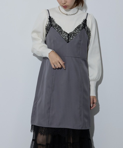 MAISON BREEZE（メゾンブリーズ）の「【MAISON BREEZE】ピンストライプ レースキャミワンピース 32063A332 XNN（ワンピース・レディース・ブラック/グレー/チャコールグレー・FREE）」の4枚目の写真