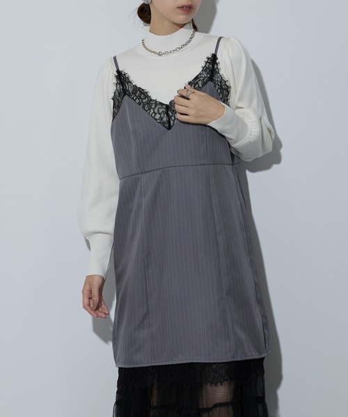 MAISON BREEZE（メゾンブリーズ）の「【MAISON BREEZE】ピンストライプ レースキャミワンピース 32063A332 XNN（ワンピース・レディース・ブラック/グレー/チャコールグレー・FREE）」の5枚目の写真