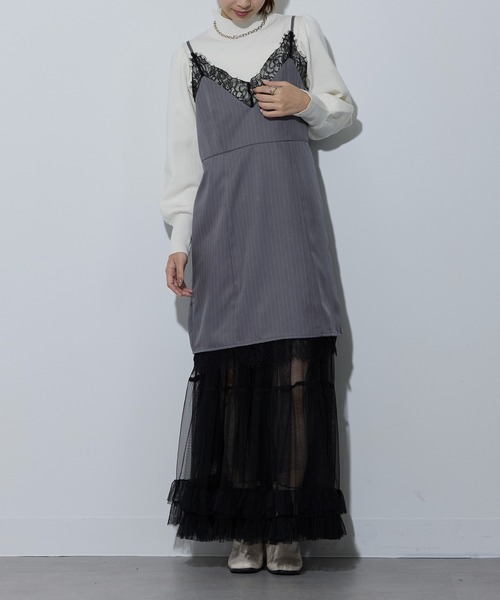 MAISON BREEZE（メゾンブリーズ）の「【MAISON BREEZE】ピンストライプ レースキャミワンピース 32063A332 XNN（ワンピース・レディース・ブラック/グレー/チャコールグレー・FREE）」の8枚目の写真