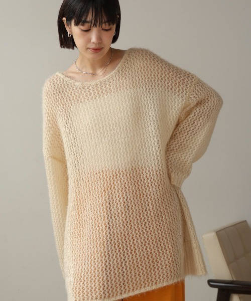 Bou Jeloud（ブージュルード）の「ネコヤーンラメシアーニット（ニット/セーター・レディース・ライトブルー/グレイッシュベージュ/イエロー・FREE）」の3枚目の写真