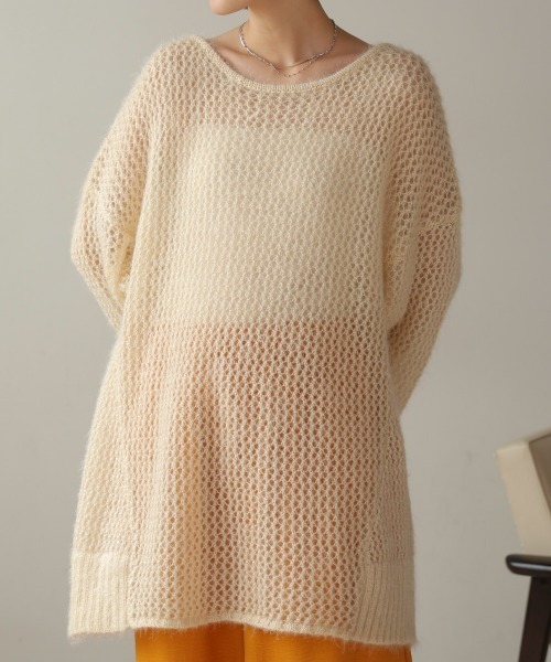 Bou Jeloud（ブージュルード）の「ネコヤーンラメシアーニット（ニット/セーター・レディース・ライトブルー/グレイッシュベージュ/イエロー・FREE）」の5枚目の写真