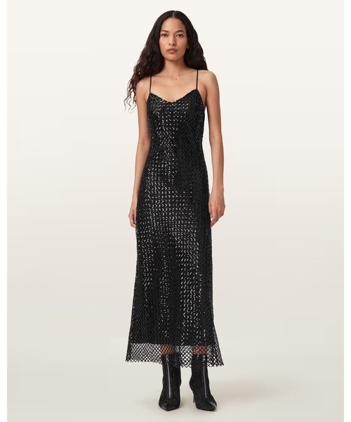 ALLSAINTS(オールセインツ)の「CHANTELLE SEQUIN MIDI SLIP DRESS | CHANTELLE スパンコール ミディ ドレス・ワンピース(ワンピース・レディース・ブラック・8/6/4/10)」の1枚目の写真