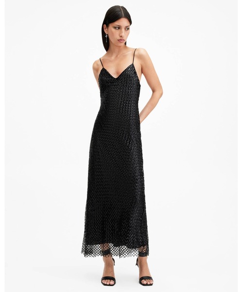 ALLSAINTS(オールセインツ)の「CHANTELLE SEQUIN MIDI SLIP DRESS | CHANTELLE スパンコール ミディ ドレス・ワンピース(ワンピース・レディース・ブラック・8/6/4/10)」の2枚目の写真