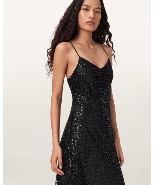 ALLSAINTS(オールセインツ)の「CHANTELLE SEQUIN MIDI SLIP DRESS | CHANTELLE スパンコール ミディ ドレス・ワンピース(ワンピース・レディース・ブラック・8/6/4/10)」の9枚目の写真