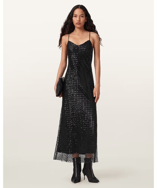 ALLSAINTS(オールセインツ)の「CHANTELLE SEQUIN MIDI SLIP DRESS | CHANTELLE スパンコール ミディ ドレス・ワンピース(ワンピース・レディース・ブラック・8/6/4/10)」の8枚目の写真