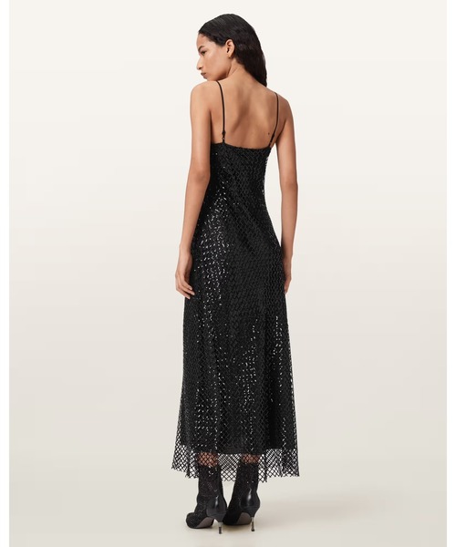 ALLSAINTS(オールセインツ)の「CHANTELLE SEQUIN MIDI SLIP DRESS | CHANTELLE スパンコール ミディ ドレス・ワンピース(ワンピース・レディース・ブラック・8/6/4/10)」の4枚目の写真
