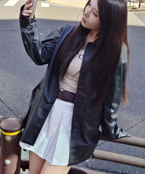madrepadre(マドレパドレ)の「合成皮革ジャケット(ブルゾン・レディース・ブラック・FREE)」の9枚目の写真