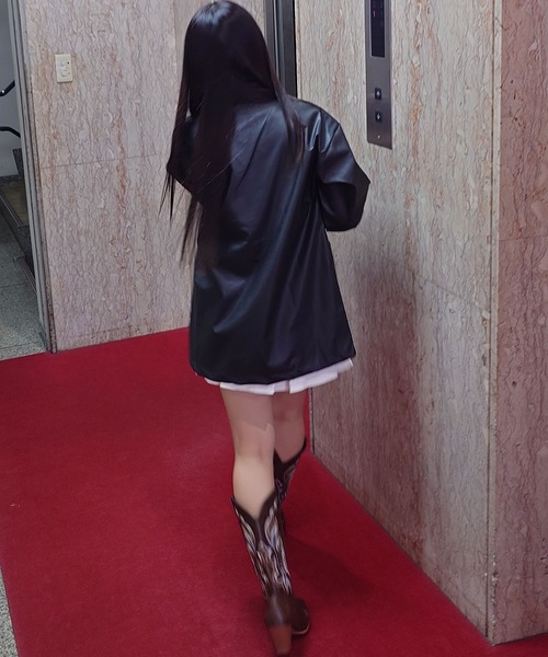 madrepadre(マドレパドレ)の「合成皮革ジャケット(ブルゾン・レディース・ブラック・FREE)」の5枚目の写真