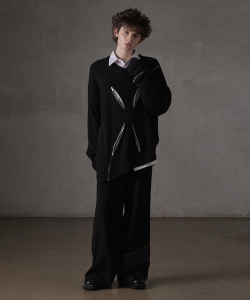 GRANCY】ZipDesign Asymmetry Knit / ジップデザイン