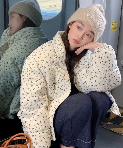 セール】花柄コンパクト丈コーデュロイダウンジャケット / 中綿ダウン