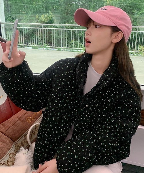 セール】花柄コンパクト丈コーデュロイダウンジャケット / 中綿ダウン