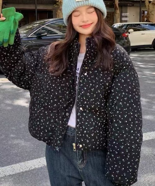 セール】花柄コンパクト丈コーデュロイダウンジャケット / 中綿ダウン