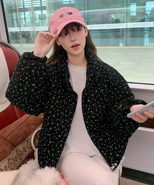 セール】花柄コンパクト丈コーデュロイダウンジャケット / 中綿ダウン