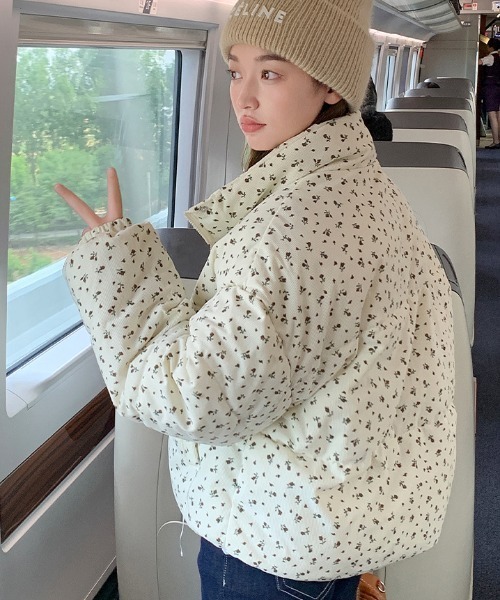 セール】花柄コンパクト丈コーデュロイダウンジャケット / 中綿ダウン