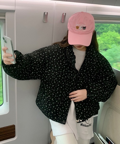 セール】花柄コンパクト丈コーデュロイダウンジャケット / 中綿ダウン