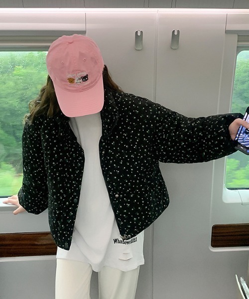 セール】花柄コンパクト丈コーデュロイダウンジャケット / 中綿ダウン