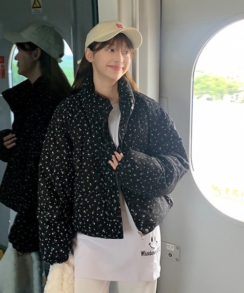 セール】花柄コンパクト丈コーデュロイダウンジャケット / 中綿ダウン