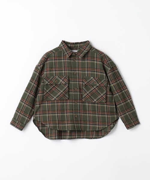 green label relaxing（グリーンレーベルリラクシング）の「【別注】＜Pluckys＞ネルシャツ / キッズ  100cm-130cm（シャツ/ブラウス・キッズ・ベージュ/オリーブ・110cm/100cm/120cm/130cm）」の2枚目の写真