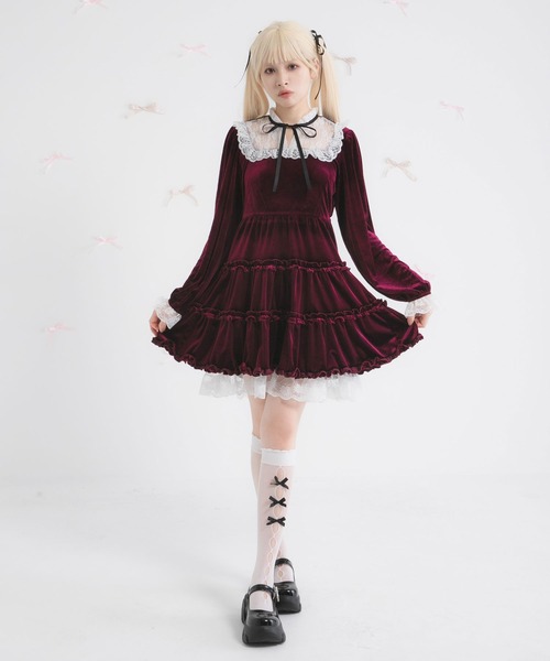 DearMyLoveRose(ディアマイラブローズ)の「ベロアヨークレースワンピース(ワンピース・レディース・ブラック/ボルドー/ブラック系その他/ダークブルー/ベビーピンク・MEDIUM/LARGE/LL/3L)」の7枚目の写真