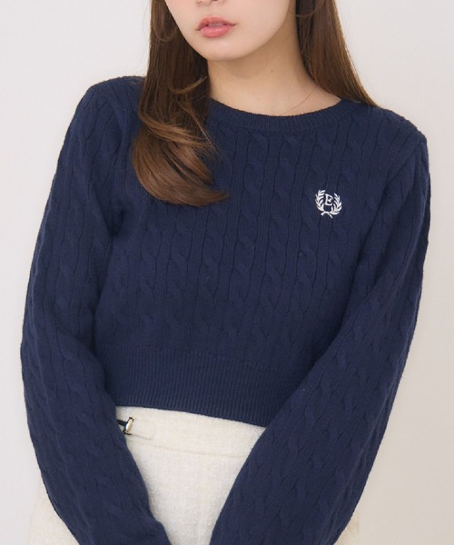 ems excite（エムズエキサイト）の「胸刺繍ケーブルNTPO（ニット/セーター・レディース・ブルー/レッド/ベージュ/ナチュラル・FREE）」の3枚目の写真