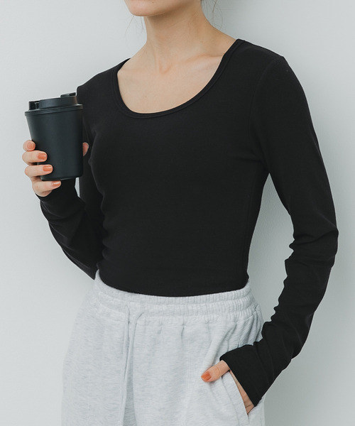 coca(coca)(コカ)の「【WEB限定セール】とろみリブUネック長袖Tシャツ(Tシャツ/カットソー・レディース・アイボリー/グレー/ブラック・L/M/S)」の1枚目の写真