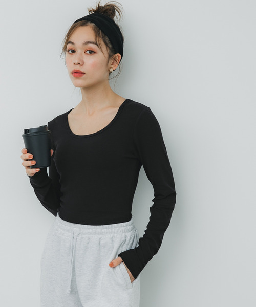 coca(coca)(コカ)の「【WEB限定セール】とろみリブUネック長袖Tシャツ(Tシャツ/カットソー・レディース・アイボリー/グレー/ブラック・L/M/S)」の16枚目の写真