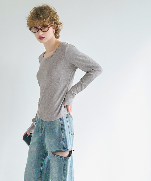 coca(coca)(コカ)の「【WEB限定セール】とろみリブUネック長袖Tシャツ(Tシャツ/カットソー・レディース・アイボリー/グレー/ブラック・L/M/S)」の12枚目の写真