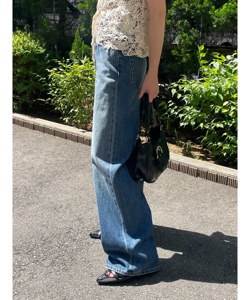 MOUSSY クロスウエストワイドストレートデニム ダークブルー CROSS WAIST WIDE STRAIGHT/クロスウエストワイドストレート