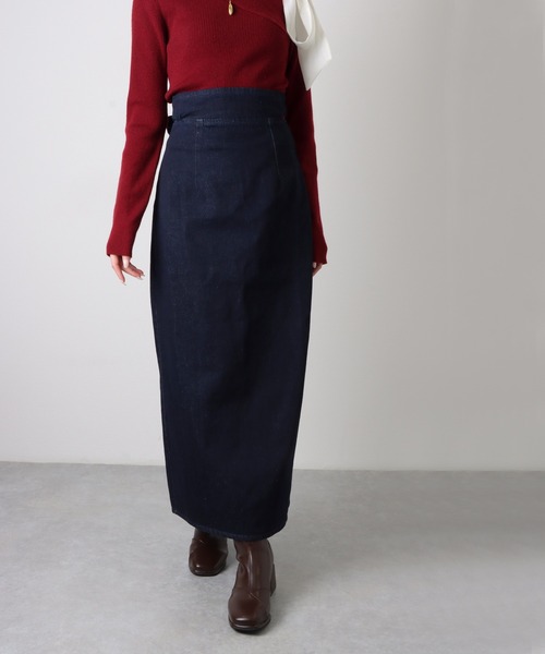 andmary Back ribbon mini skirt デニム スカート ANDMARY】Back ribbon mini skirt