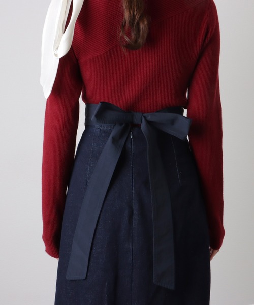 リルリリー　バックリボンデニムスカート staff】バックリボンデニムワンピースWHITE🤍chisaki | lilLilly