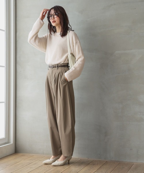 GLOBAL WORK（グローバルワーク）の「イージーケアチノコクーンワイドパンツ/250490（その他パンツ・レディース・グレイッシュベージュ/オリーブ/ブラック/ベージュ・SMALL/MEDIUM/LARGE）」の18枚目の写真