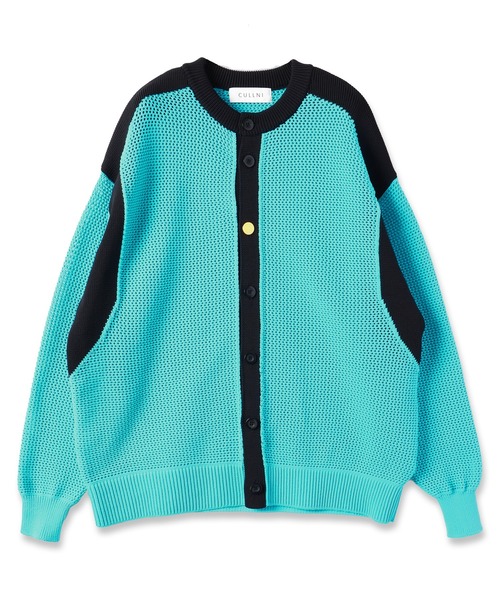 トップス cullni Bi Color Mesh Knit セール】Bi Color Mesh Knit Zip Up Polo Shirt（ニット