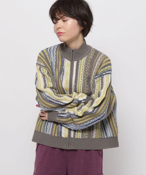 niko and（ニコアンド）の「アソートストライプZIPカーディガン