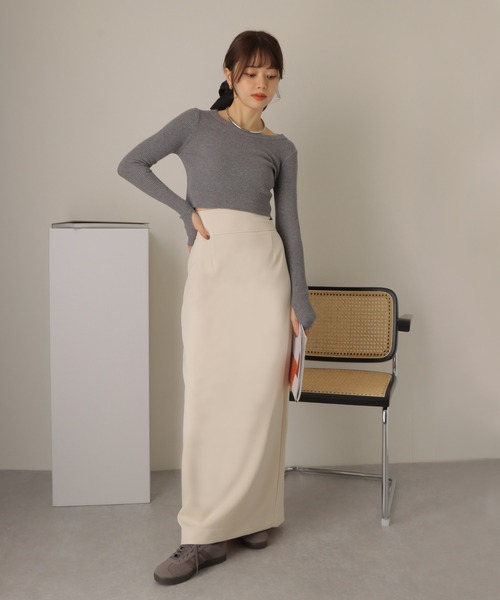 LAULEN（ローレン）の「tuck long tight skirt/タック ロング タイト スカート（スカート・レディース・アイボリー/ブラック・M/S）」の6枚目の写真