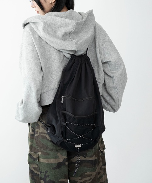 WEGO(ウィゴー)の「WEGO/コードデザインナップサック(バックパック/リュック・レディース・レッド/ブラック/グレー/その他1/その他2・FREE)」の1枚目の写真